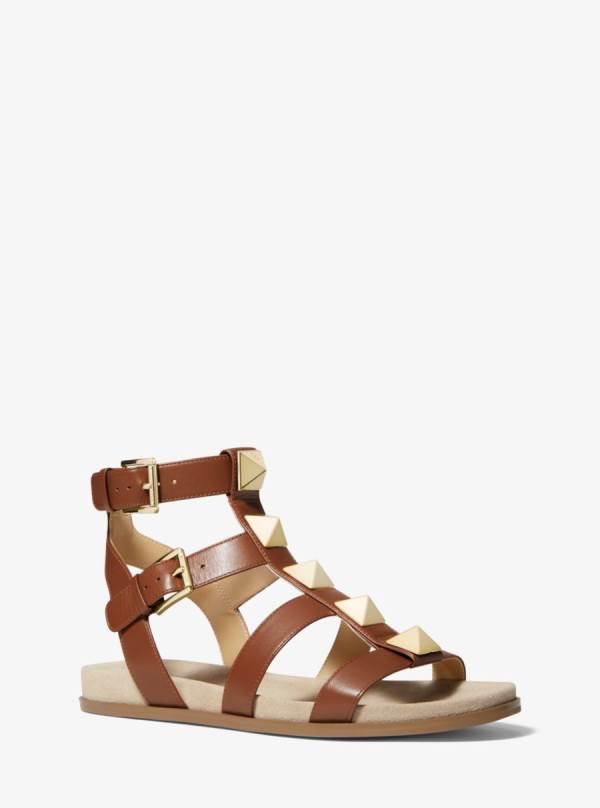 Damske Sandále Michael Kors Wren Studded Leather Hnede - Topanky Michael Kors Outlet | DWKPL-4670